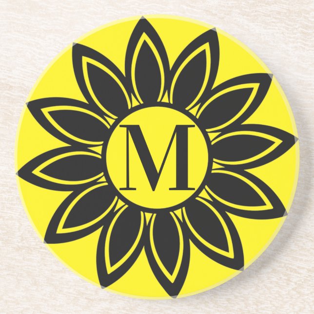 Sonnenblumenmonogramm Sandstein-Untersetzer Getränkeuntersetzer (Vorne)