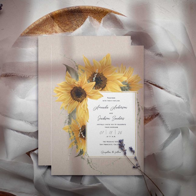 Sonnenblumenmotiv, rustikale Hochzeit im Landhauss Einladung (COuntry watercolor Sunflower themed, barn rustic wedding invitations.)