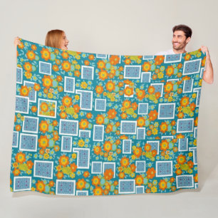 Sonnenblumenmuster 70er fleecedecke