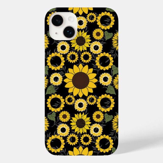 Sonnenblumenmuster A01.b Schwarze BG Case-Mate iPhone Hülle (Rückseite)