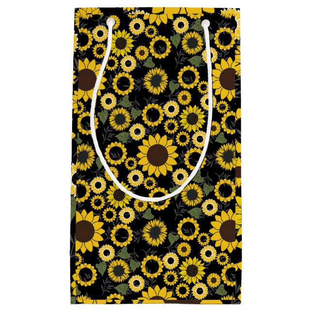Sonnenblumenmuster A01.b Schwarze BG Kleine Geschenktüte (Vorderseite)