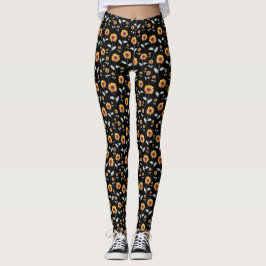 Sonnenblumenmuster auf schwarz leggings
