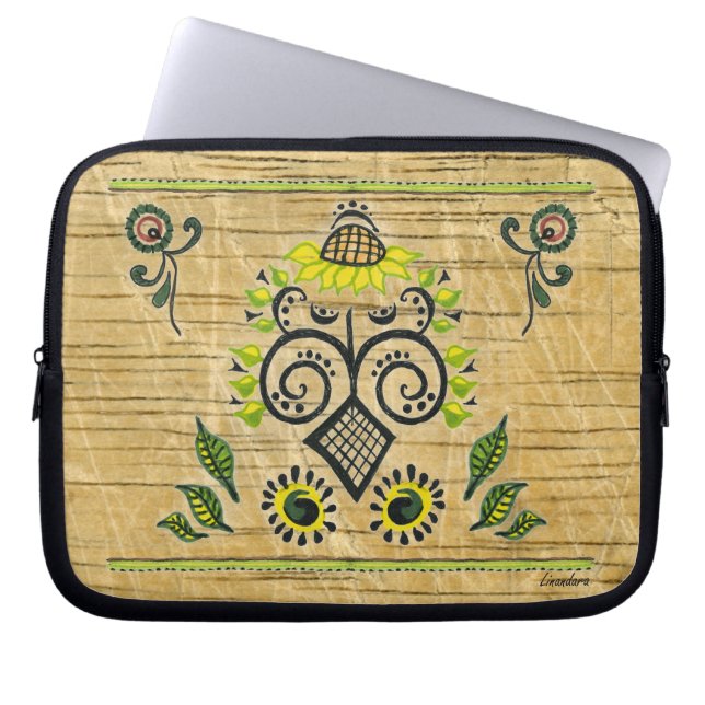 Sonnenblumenmuster aus Holz Laptopschutzhülle (Vorderseite)