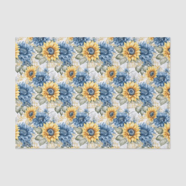 Sonnenblumenmuster Blau und Gelb Decoupage Seidenpapier (Vorderseite)