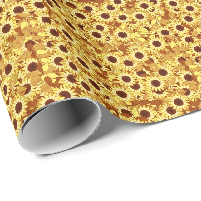 Sonnenblumenmuster, Gold, Gelb und Braun Geschenkpapier (Rolleneckpunkt)