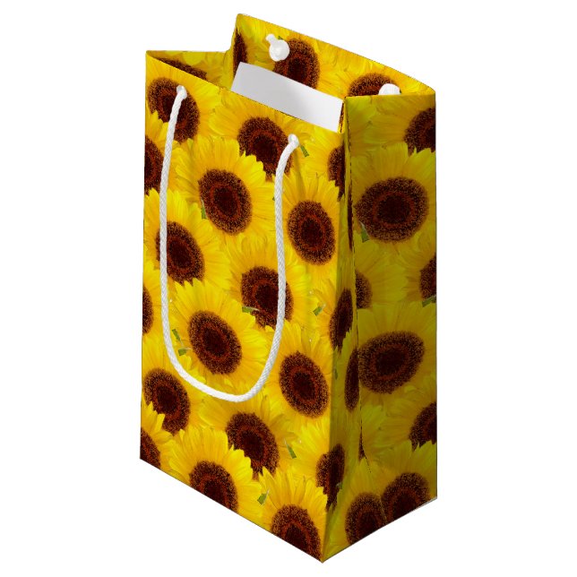 Sonnenblumenmuster kleine Geschenktasche Geschenktüte (Vorderseite Schrägansicht)