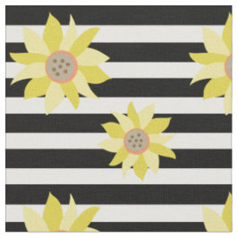 Sonnenblumenmuster Schwarz & Weiß Streifen Stoff