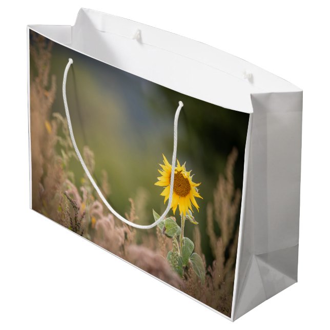 Sonnenblumennatur-Foto Große Geschenktüte (Rückseite Schrägansicht)