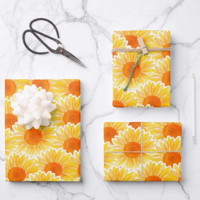 Sonnenblumenpapier mit flachem Set von 3 Geschenkpapier Set (Vorderseite)