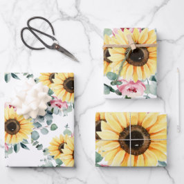 Sonnenblumenpapier mit flachem Set von 3 Geschenkpapier Set