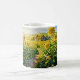 Sonnenblumenpfad-Cottage mit Katze und blühender M Kaffeetasse