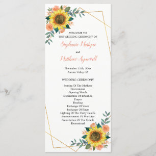 Sonnenblumenpfirsichkorallen Geometrische Hochzeit Programm