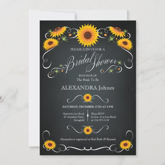 Sonnenblumenplatte Brautparty Vintag Einladung (Vorderseite)
