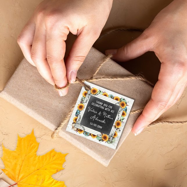 Sonnenblumenpumpen Rustikale Chalkboard-Farm Hochz Geschenkanhänger (Von Creator hochgeladen)
