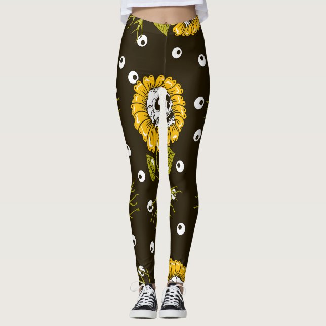 Sonnenblumenschädel: Einzigartiges, nahtloses Must Leggings (Vorderseite)