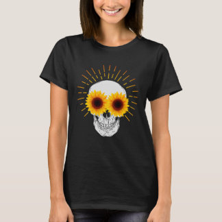 Sonnenblumenschädel mit sonnigen Blume im Niedlich T-Shirt