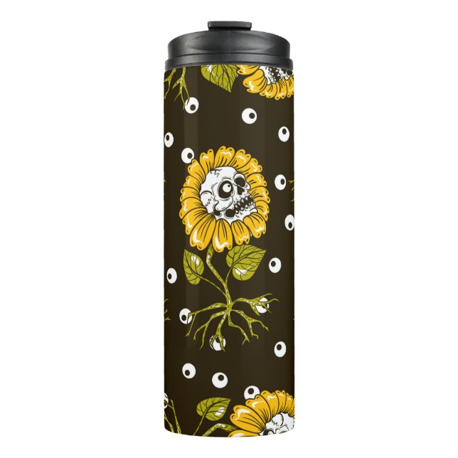 Sonnenblumenschädel nahtlos Muster Thermosbecher (Vorderseite)