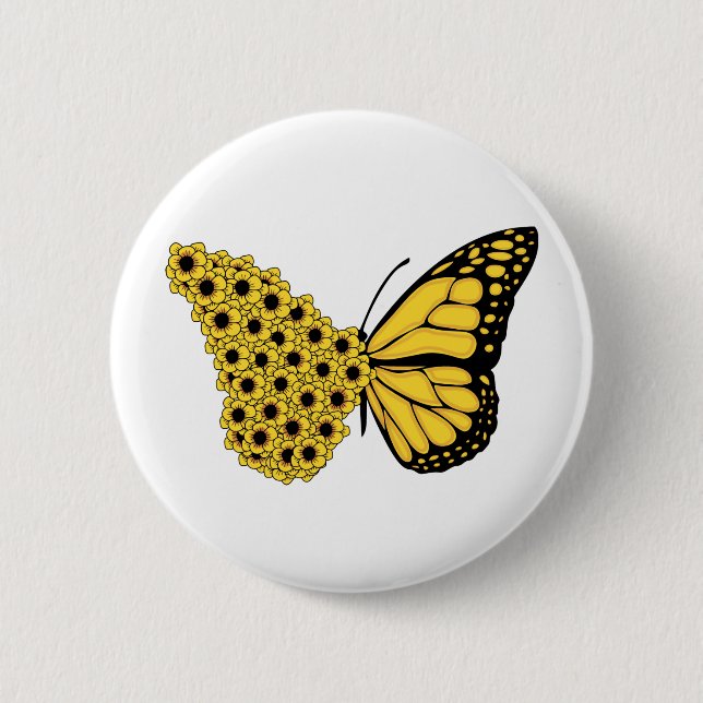 Sonnenblumenschmetterling Vintage Frauenmonarchin Button (Vorderseite)