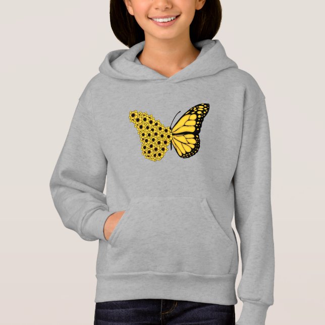 Sonnenblumenschmetterling Vintage Frauenmonarchin Hoodie (Vorderseite)