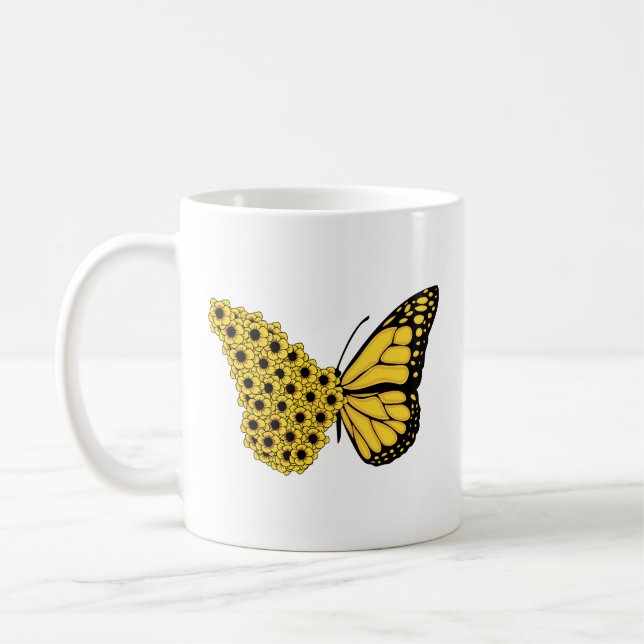 Sonnenblumenschmetterling Vintage Frauenmonarchin Kaffeetasse (Links)