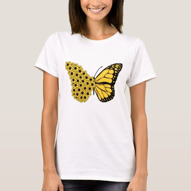 Sonnenblumenschmetterling Vintage Frauenmonarchin T-Shirt (Vorderseite)