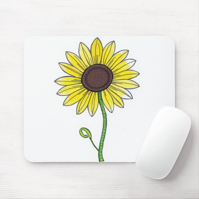 Sonnenblumenskizze auf Weiß Mousepad (Mit Mouse)