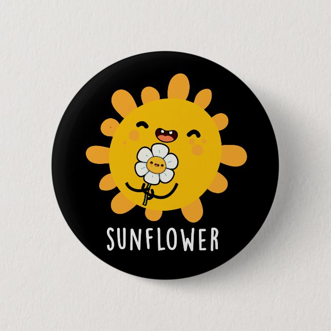 Sonnenblumensonne und Blume blühen dunkel BG Button (Vorderseite)