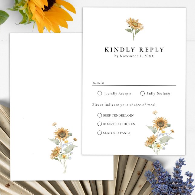 Sonnenblumenspeisen RSVP-Karte RSVP Karte (Elegant Minimalist Sunflower Wildflower Floral Meals RSVP Card by Painted Paperie
)