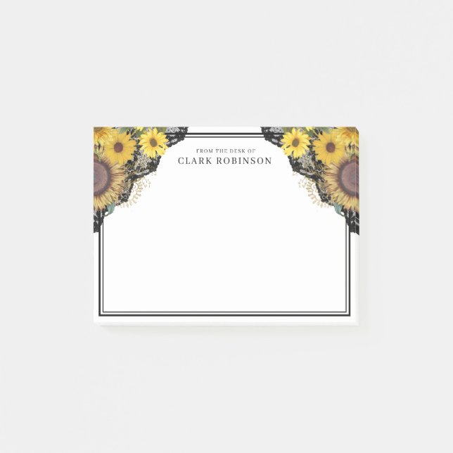 Sonnenblumenspitze vom Schreibtisch aus Post-it Klebezettel (Vorderseite)