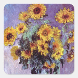 Sonnenblumenstrauß von Claude Monet, Vintage-Kunst Quadratischer Aufkleber
