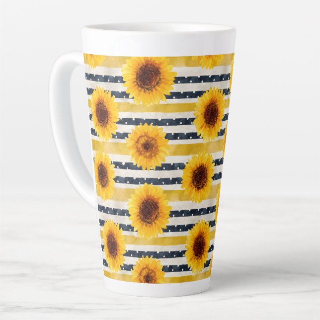 Sonnenblumenstreifen Navy & Gelb  Milchtasse (Linke Ecke)