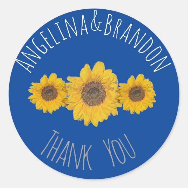 Sonnenblumentrio für Hochzeiten - Danke Runder Aufkleber (Vorderseite)