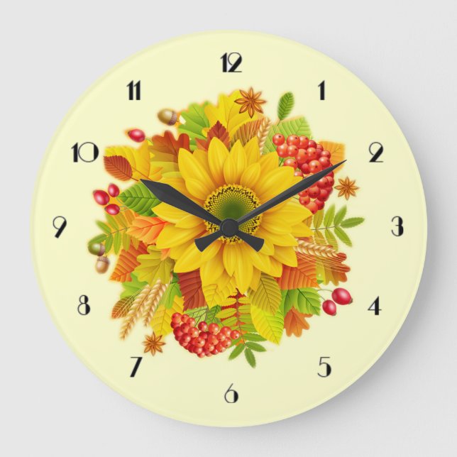 Sonnenblumenuhr im Herbst Große Wanduhr (Vorderseite)