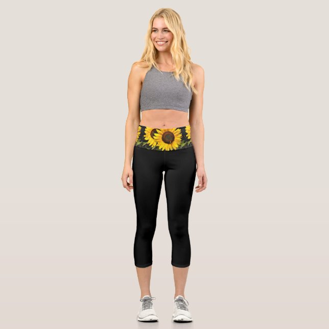 Sonnenblumenwache auf der schwarzen Capri-Legierun Capri Leggings (Vorderseite)