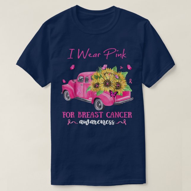 Sonnenblumenwagen ich trage Rosa wegen Brustkrebs T-Shirt (Design vorne)