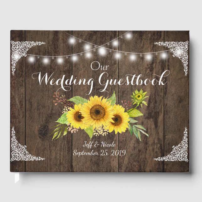 Sonnenblumenwald Rustikale Blume Stall Hochzeit Gästebuch (Vorderseite)