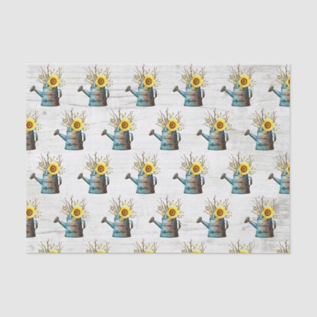 Sonnenblumenwasser-Dose & Rustikale Holzfarm Hochz Seidenpapier (Vorderseite)