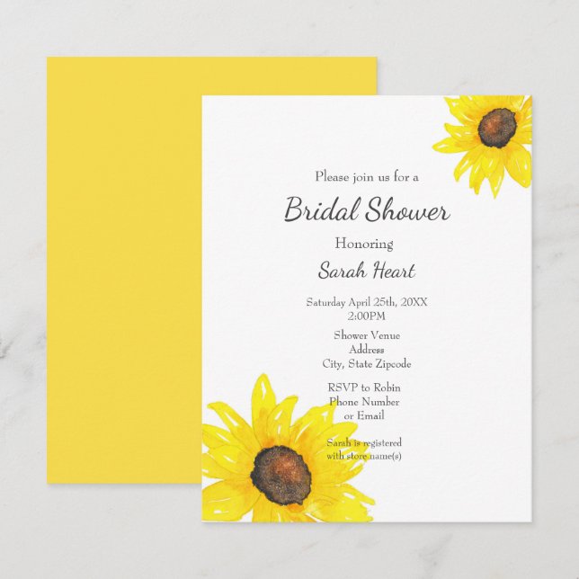 Sonnenblumenwasser Einladung (Vorne/Hinten)