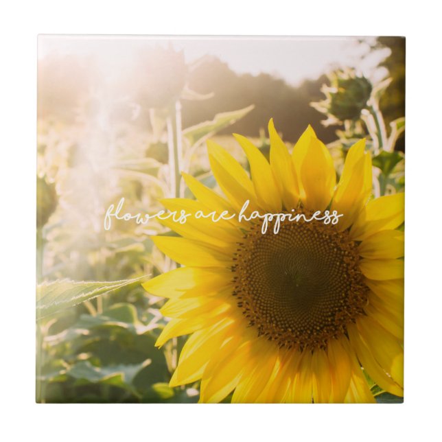 Sonnenblumenziffer "Blume sind glücklich" Fliese (Vorderseite)