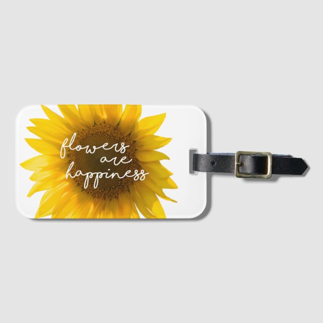 Sonnenblumenziffer "Blume sind glücklich" Gepäckanhänger (Vorderseite (Horizontal))