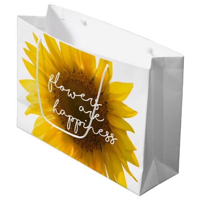 Sonnenblumenziffer "Blume sind glücklich" Große Geschenktüte (Vorderseite Schrägansicht)