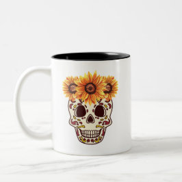 Sonnenblumenzuckerschädel Zweifarbige Tasse
