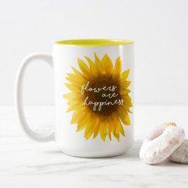 Sonnenblumezitat "Blumen sind Glück " Zweifarbige Tasse