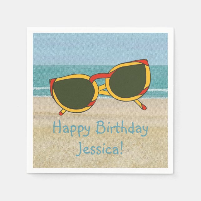 Sonnenbrille am Strand Name Birthday Napkins Serviette (Vorderseite)