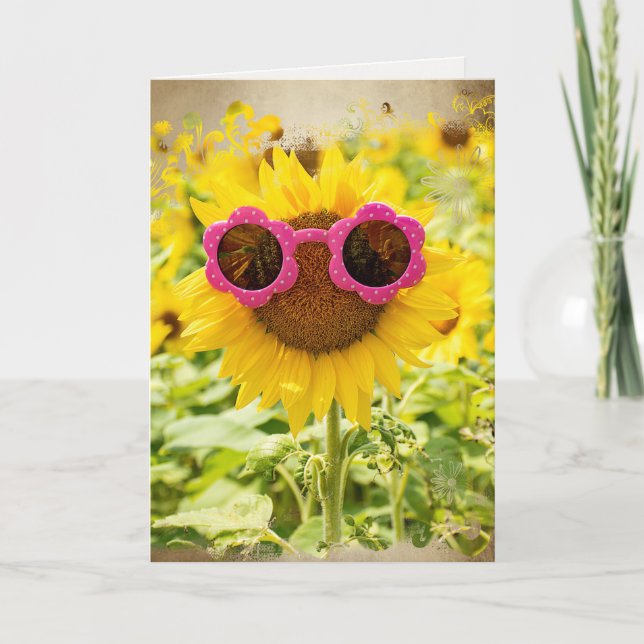 Sonnenbrille auf Sonnenblume Geburtstag Karte (Vorderseite)