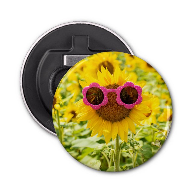Sonnenbrille auf Sonnenblumen Flaschenöffner (Vorderseite)