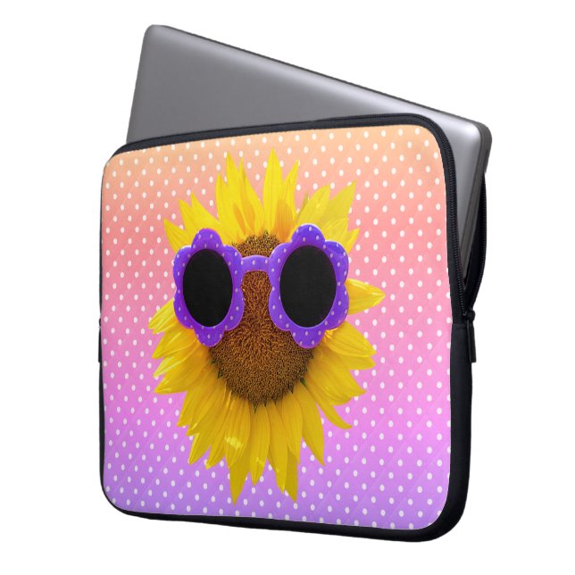 Sonnenbrille auf Sonnenblumen Laptopschutzhülle (Vorderseite Links)