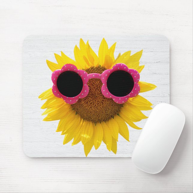 Sonnenbrille auf Sonnenblumen Mousepad (Mit Mouse)