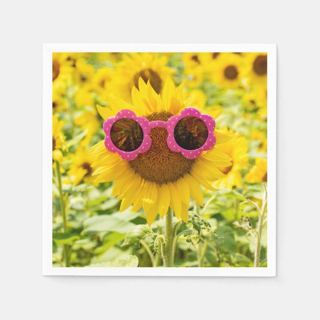 Sonnenbrille auf Sonnenblumen Serviette (Vorderseite)