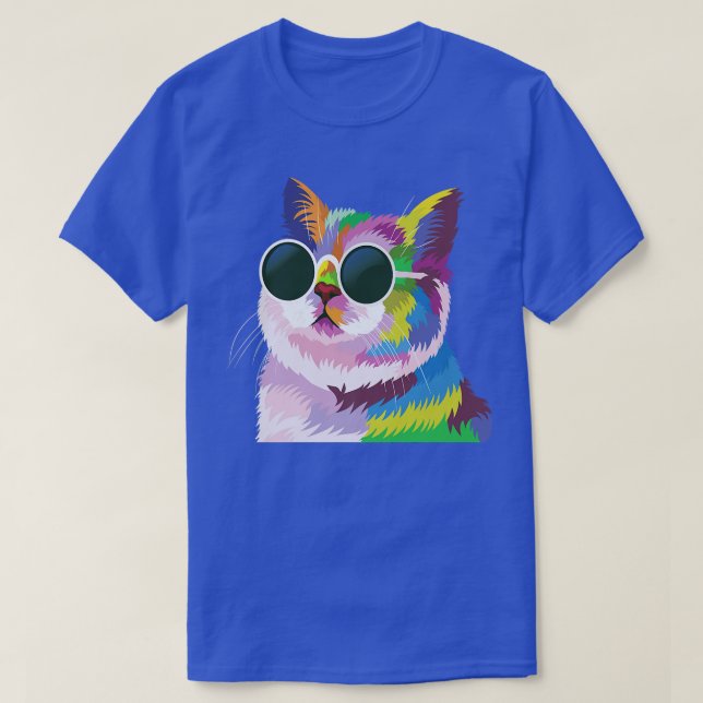 Sonnenbrille, farbenfrohe Rainbow-Katze T-Shirt (Design vorne)